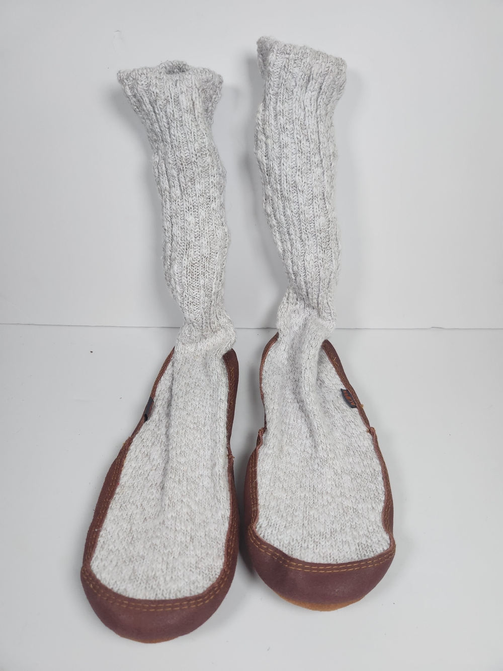 Acorn The Original Slipper Sock Light Gray Ragg Wool Suede Sole NWOB Unisex 9/10